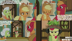 Size: 4400x2475 | Tagged: safe, edit, edited screencap, editor:quoterific, screencap, apple bloom, applejack, big macintosh, granny smith, earth pony, pony, g4, going to seed, apple family, female, filly, foal, male, mare, stallion