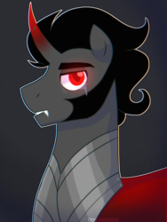 Size: 3072x4096 | Tagged: safe, artist:inayurinai01, king sombra, pony, unicorn, g4, crying, dark background, fangs, male, solo, stallion