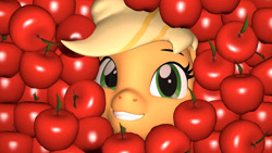 Size: 1280x720 | Tagged: safe, artist:aleshi, applejack, earth pony, pony, g4, 3d, apple, cute, female, food, jackabetes, source filmmaker, that pony sure does love apples
