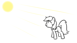 Size: 3840x2160 | Tagged: safe, artist:purblehoers, lyra heartstrings, pony, unicorn, g4, black and white, comfy, crepuscular rays, eyes closed, female, grayscale, happy, high res, mare, monochrome, simple background, sketch, smiling, solo, standing, sun, white background
