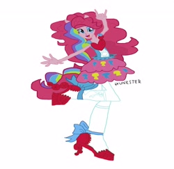 Size: 3718x3608 | Tagged: safe, pinkie pie, equestria girls, g4, devil horn (gesture), high res, ponied up, simple background, standing, standing on one leg, white background