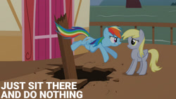 Size: 1280x720 | Tagged: safe, edit, edited screencap, editor:quoterific, screencap, derpy hooves, rainbow dash, pegasus, pony, g4, season 2, the last roundup, duo, female, flying, mare, wings