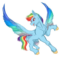 Size: 1280x1125 | Tagged: safe, artist:copshop, rainbow dash, pegasus, pony, g4, colored wings, concave belly, fit, male, muscles, nudity, rainbow blitz, rule 63, sheath, simple background, slender, solo, stallion, thin, watermark, white background, wings