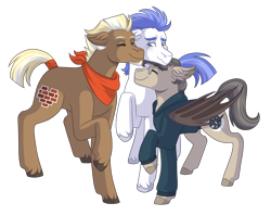 Size: 3400x2700 | Tagged: safe, artist:monnarcha, oc, oc only, oc:stoutheart, oc:swift wing, oc:waxing lyrical, bat pony, earth pony, pegasus, pony, high res, male, simple background, stallion, transparent background