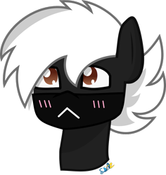 Size: 809x858 | Tagged: safe, artist:samsailz, oc, oc only, earth pony, pony, blushing, bust, commission, cute, mask, portrait, sad, simple background, solo, transparent background, ych result