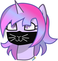 Size: 778x822 | Tagged: safe, artist:samsailz, oc, oc only, cat, pony, unicorn, :3, bust, commission, cute, mask, portrait, simple background, solo, transparent background, ych result