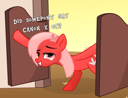 Size: 1920x1484 | Tagged: safe, artist:grapefruit-face, derpibooru exclusive, oc, oc:downvote, pony, derpibooru, base used, derpibooru ponified, dialogue, door, downvote, happy, looking at you, meta, ponified, show accurate, smug, solo