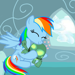 Size: 720x720 | Tagged: safe, artist:mlplary6, rainbow dash, tank, pegasus, pony, tortoise, g4, female, friends, hug, male, mare