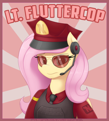 Size: 1200x1329 | Tagged: safe, artist:augustbebel, fluttershy, g4, bust, fluttercop, portrait, solo, space station 13