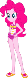 Size: 639x1748 | Tagged: safe, artist:dustinwatsongkx, pinkie pie, equestria girls, equestria girls series, forgotten friendship, g4, bare shoulders, clothes, feet, female, one-piece swimsuit, pinkie pie swimsuit, pinkie pie's beach shorts swimsuit, sandals, simple background, sleeveless, solo, swimsuit, transparent background, vector