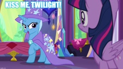 Size: 1280x720 | Tagged: safe, edit, edited screencap, screencap, trixie, twilight sparkle, alicorn, pony, unicorn, g4, my little pony: friendship is magic, no second prances, female, lesbian, mare, ship:twixie, shipping, twilight sparkle (alicorn), twilight's castle