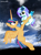 Size: 722x980 | Tagged: safe, artist:yulianapie26, oc, oc only, alicorn, pony, alicorn oc, base used, duo, female, filly, flower, flower in hair, flying, foal, full moon, holding a pony, horn, mare, moon, night, offspring, outdoors, parent:flash sentry, parent:twilight sparkle, parents:flashlight, stars, wings