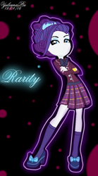 Size: 540x970 | Tagged: safe, artist:yulianapie26, rarity, equestria girls, g4, abstract background, clothes, clothes swap, crossed arms, crystal prep academy uniform, female, frown, school uniform, signature, skirt, solo