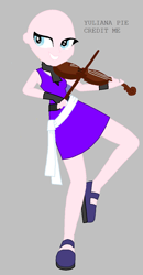 Size: 670x1286 | Tagged: safe, artist:yulianapie26, equestria girls, g4, bald, base, base used, clothes, eyelashes, female, gray background, grin, musical instrument, simple background, skirt, smiling, solo, violin