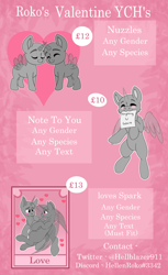 Size: 3500x5728 | Tagged: safe, artist:rokosmith26, pony, advertisement, advertising, blushing, cheek fluff, chibi, commission, commission info, description is relevant, happy, heart, horn, looking at each other, looking at someone, simple background, standing, text, wing fluff, wings, your character here