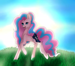 Size: 2618x2291 | Tagged: safe, artist:maneblue, oc, oc only, earth pony, pony, earth pony oc, high res, outdoors, raised hoof, solo