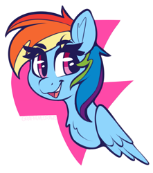 Size: 917x1035 | Tagged: safe, artist:graphene, rainbow dash, pegasus, pony, g4, bust, eye clipping through hair, female, mare, open mouth, open smile, smiling, solo