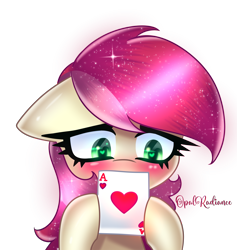 Size: 3600x3800 | Tagged: safe, artist:opal_radiance, roseluck, earth pony, pony, g4, floppy ears, heart, hearts and hooves day, high res, holiday, playing card, simple background, solo, transparent background, valentine, valentine's day