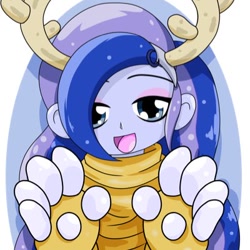 Size: 400x400 | Tagged: safe, alternate version, artist:batipin, princess luna, vice principal luna, equestria girls, g4, abstract background, animal costume, chibi, clothes, costume, dress, female, reindeer costume, solo