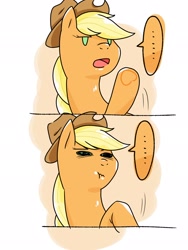 Size: 1536x2048 | Tagged: safe, artist:batipin, applejack, earth pony, pony, g4, ..., 2 panel comic, can't argue with that, comic, open mouth, reaction image, solo, speech bubble
