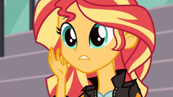Size: 3410x1920 | Tagged: safe, screencap, sunset shimmer, equestria girls, g4, my little pony equestria girls: friendship games, canterlot high, clothes, female, high res, jacket, leather, leather jacket, solo