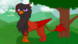 Size: 3840x2160 | Tagged: safe, artist:scarlet3yes, oc, oc only, griffon, high res, scenery, solo, tree