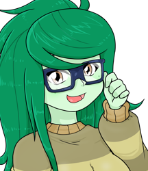 Size: 640x740 | Tagged: safe, alternate version, artist:batipin, wallflower blush, human, equestria girls, g4, adjusting glasses, female, glasses, multiple variants, open mouth, simple background, solo, transparent background