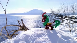 Size: 2048x1158 | Tagged: safe, photographer:pakapaka1993, kirin, pony, dead tree, irl, japan, photo, plushie, snow, solo, tree, winter