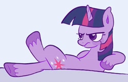 Size: 480x310 | Tagged: safe, artist:alexbeeza, twilight sparkle, pony, unicorn, g4, crossed legs, female, frown, mare, solo, twilight sparkle is not amused, unamused, unicorn twilight, unshorn fetlocks