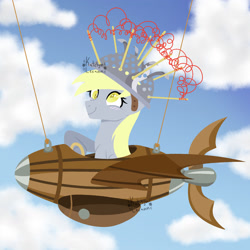 Size: 1280x1280 | Tagged: safe, artist:katelynleeann42, derpy hooves, pony, g4, colander, februpony, flying machine, helmet, muffin 1, plane, solo