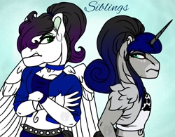Size: 1451x1132 | Tagged: safe, artist:teonnakatztkgs, oc, oc only, pegasus, unicorn, anthro, choker, clothes, crossed arms, duo, female, horn, pegasus oc, unicorn oc, wings