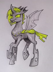 Size: 2537x3442 | Tagged: safe, artist:dreamy990, oc, oc:heart swells, changeling, high res, solo, traditional art, yellow changeling