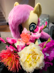 Size: 1725x2300 | Tagged: safe, artist:natureshy, fluttershy, pony, g4, flower, irl, photo, plushie, solo