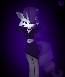 Size: 2625x3111 | Tagged: safe, rarity, unicorn, anthro, g4, bedroom eyes, breasts, cheek fluff, clothes, ear fluff, eyelashes, eyeshadow, female, fluffy, high res, jewelry, makeup, mare, necklace, nun, nun rarity, signature, smiling, solo, stockings, thigh highs