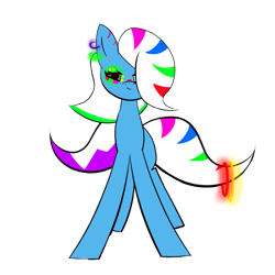 Size: 800x800 | Tagged: safe, artist:redurora, oc, oc only, oc:undomesticated luminescence of a mare distraught in a deep depression, earth pony, pony, brown eyes, ear piercing, earring, eyelashes, face paint, female, glowing, glowstick, hair over one eye, jewelry, lidded eyes, looking at you, mare, multicolored hair, multicolored mane, multicolored tail, piercing, simple background, smiling, smiling at you, smirk, solo, tail, transparent background, white hair, white tail