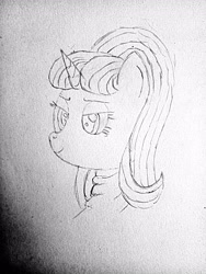 Size: 3072x4096 | Tagged: safe, artist:mildgyth, starlight glimmer, anthro, g4, alternate hairstyle, bust, februpony, monochrome, portrait, solo, traditional art