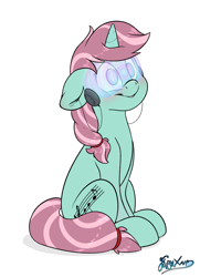 Size: 2189x3031 | Tagged: safe, artist:fluffyxai, oc, oc only, oc:musica melody, pony, unicorn, accessory, blushing, high res, hypnogear, hypnosis, hypnotized, male