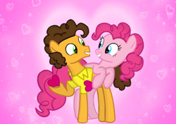 Size: 1280x908 | Tagged: safe, artist:mlplary6, cheese sandwich, pinkie pie, earth pony, pony, g4, boyfriend and girlfriend, female, heart, holiday, looking at each other, male, mare, ship:cheesepie, shipping, smiling, smiling at each other, stallion, straight, valentine's day, valentine's day card