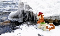 Size: 2048x1257 | Tagged: safe, photographer:pakapaka1993, autumn blaze, kirin, pony, g4, ice, icicle, irl, japan, photo, plushie, snow, solo, water, winter