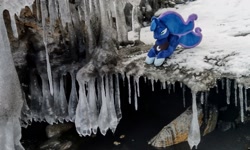 Size: 2048x1232 | Tagged: safe, photographer:pakapaka1993, princess luna, pony, seapony (g4), g4, ice, icicle, irl, japan, photo, plushie, snow, solo, winter