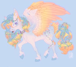 Size: 2064x1815 | Tagged: safe, artist:pegasus004, oc, pegasus, pony, claws, collar, colored hooves, colored pupils, colored wings, ear piercing, earring, flower, flower in hair, freckles, jewelry, piercing, solo, unshorn fetlocks, wing claws, wings
