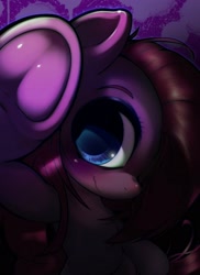 Size: 1490x2044 | Tagged: safe, artist:kurogewapony, pinkie pie, earth pony, pony, g4, abstract background, close-up, cute, cuteamena, female, frog (hoof), looking at you, mare, pinkamena diane pie, solo, underhoof
