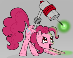 Size: 684x540 | Tagged: safe, artist:glitterypencils, pinkie pie, pony, robot, robot pony, g4, gray background, looking up, pinkie bot, roboticization, simple background, solo