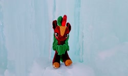 Size: 2048x1228 | Tagged: safe, photographer:pakapaka1993, cinder glow, summer flare, kirin, pony, g4, ice, icicle, irl, japan, photo, plushie, snow, solo, winter