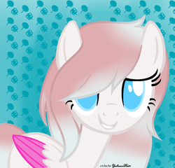 Size: 872x836 | Tagged: safe, artist:yulianapie26, oc, oc only, pegasus, pony, abstract background, base used, colored wings, eyelashes, female, grin, mare, smiling, solo, two toned wings, wings