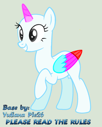 Size: 1180x1472 | Tagged: safe, artist:yulianapie26, oc, oc only, alicorn, pony, alicorn oc, bald, base, eyelashes, female, grin, horn, mare, raised hoof, simple background, smiling, solo, wings