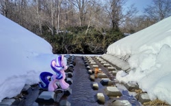 Size: 2048x1276 | Tagged: safe, photographer:pakapaka1993, starlight glimmer, pony, unicorn, g4, irl, japan, photo, plushie, snow, solo, stone, tree, water, winter