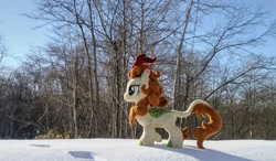 Size: 2048x1194 | Tagged: safe, photographer:pakapaka1993, autumn blaze, kirin, pony, g4, irl, japan, photo, plushie, snow, solo, tree, winter