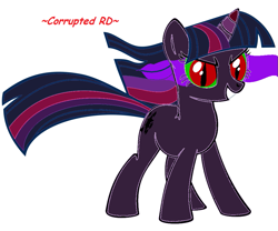 Size: 979x816 | Tagged: safe, artist:asylum90210, artist:corrupted rd, twilight sparkle, pony, unicorn, g4, color change, colored horn, corrupted, corrupted twilight sparkle, curved horn, dark magic, darkened coat, darkened hair, female, horn, magic, simple background, solo, sombra eyes, sombra horn, unicorn twilight, wavy hair, white background