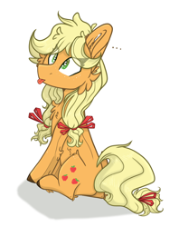 Size: 1350x1703 | Tagged: safe, artist:tizhonolulu, applejack, earth pony, pony, g4, :p, alternate design, cheek fluff, chest fluff, simple background, solo, tongue out, white background